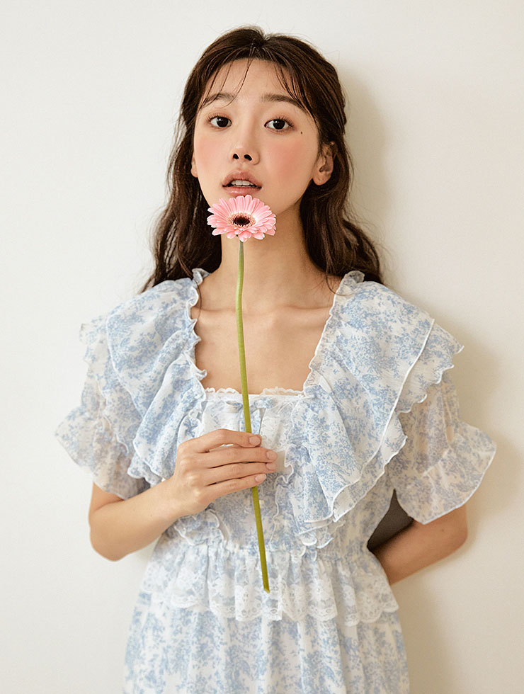 [Pink is sold out]Women&#039;s Rose Garden Yoru Chiffon Dress (short-sleeved square neck) 22-00531