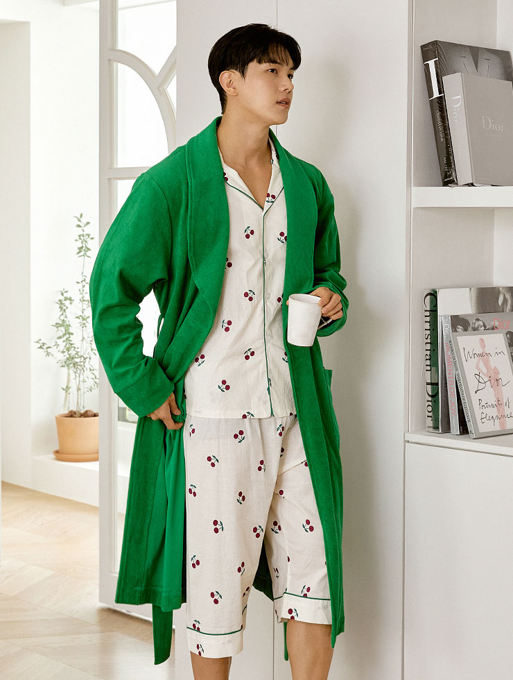 [Pink, Green / Out of S/M]Men&#039;s Vivid Cotton Blended Terry Gown (3C) 22-04111