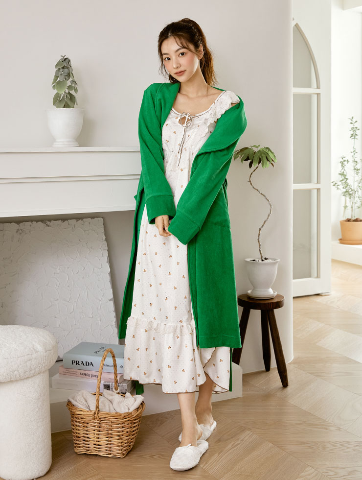 [Pink, Green / Out of S/M]Women&#039;s Vivid Cotton Blended Terry Gown (3C) 22-04131