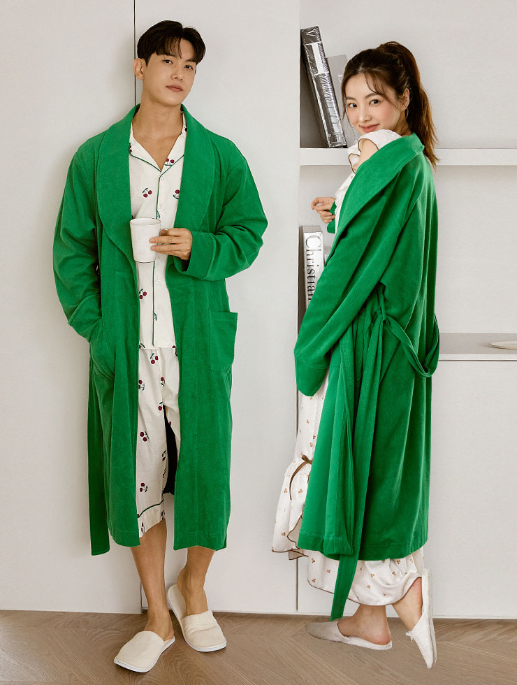 [Green Color / S/M Out of stock]Couple Vivid Cotton Blended Terry Gown (3C) 22-04151