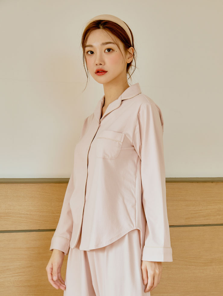 [Pink out of stock] Women&#039;s pastel police board top and bottom (2C long sleeve collar neck) 22-05031