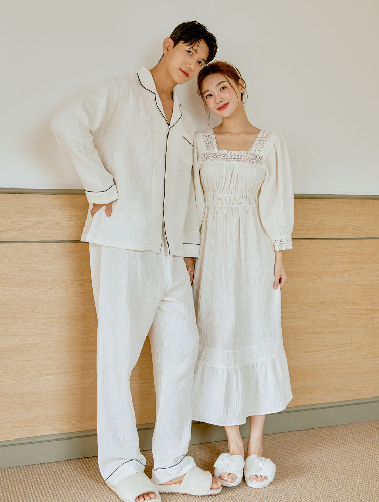 Couple Amalfi Triple Gauze Cotton Dress (Long Sleeve Square Neck) 22-06551
