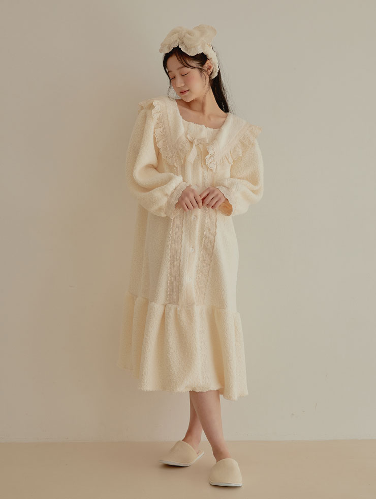 [Cream - sold out]Women&#039;s Poodle Wool Dress (2C Big Collar Neck) 22-08131