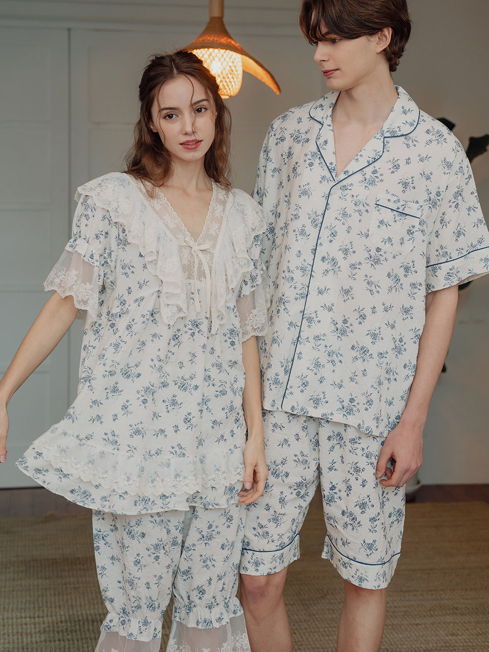 Couple Mercy Rayon Blended Short-Sleeved Two-Piece Pajamas 23-03952